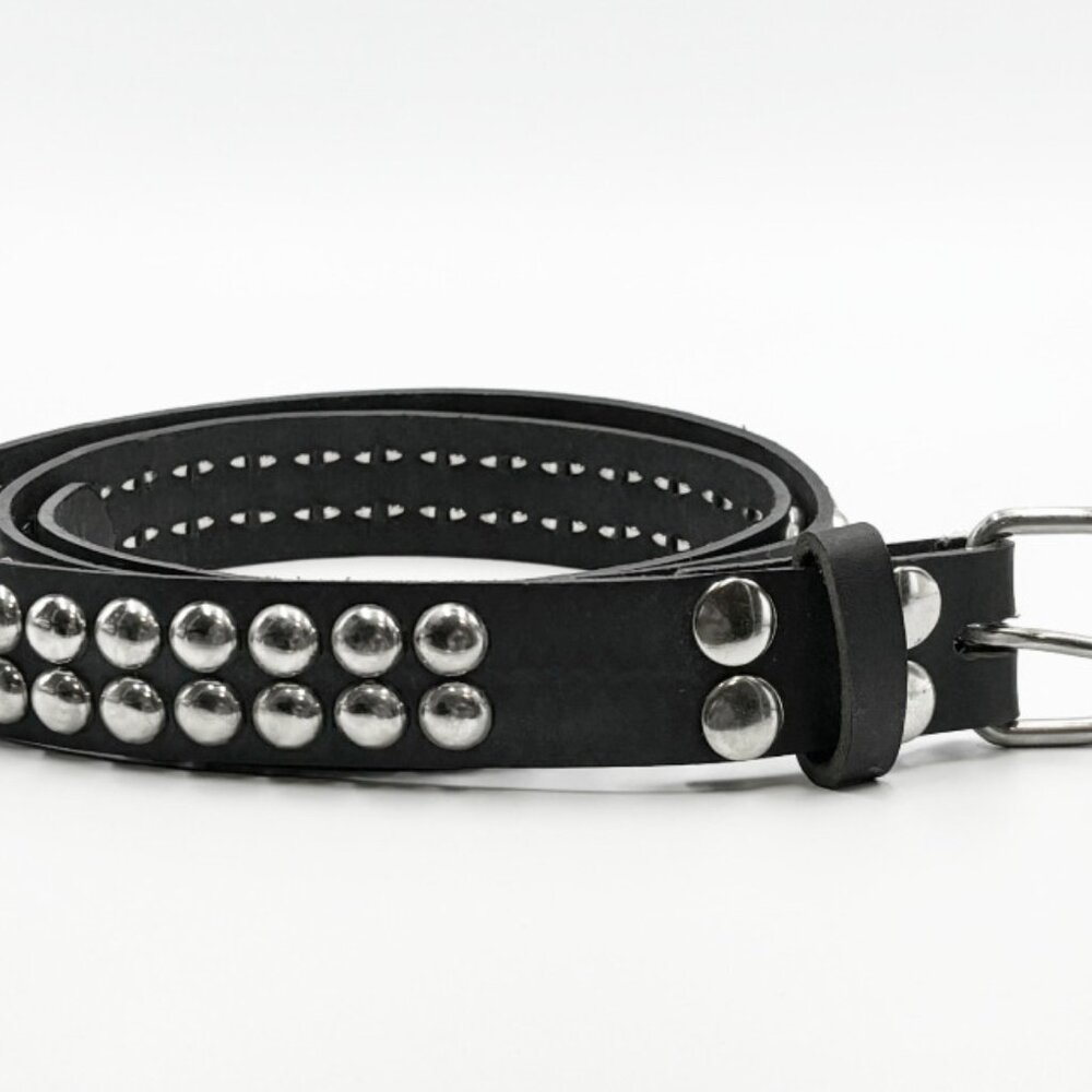 2-Row Round Chrome Stud Punk Leather Belt by Nemesis Leather - New Deadstock